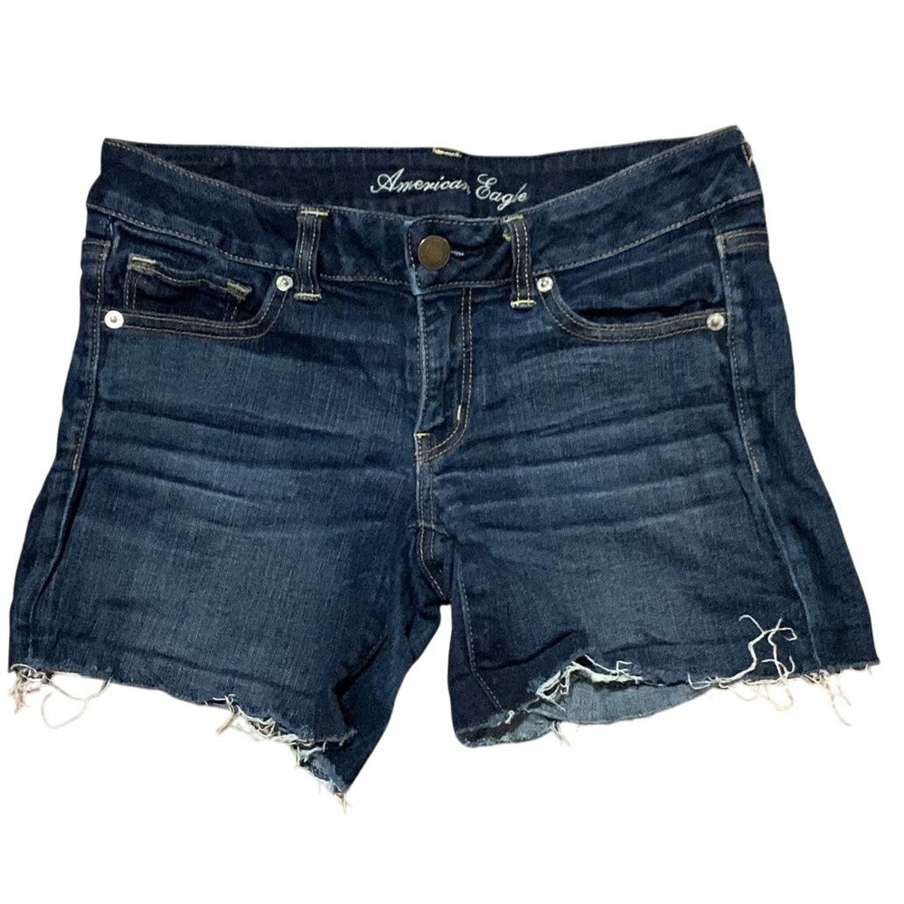 American Eagle Denim Shorts Womens Size 8 Dark Wash Distressed‎ Frayed Casual